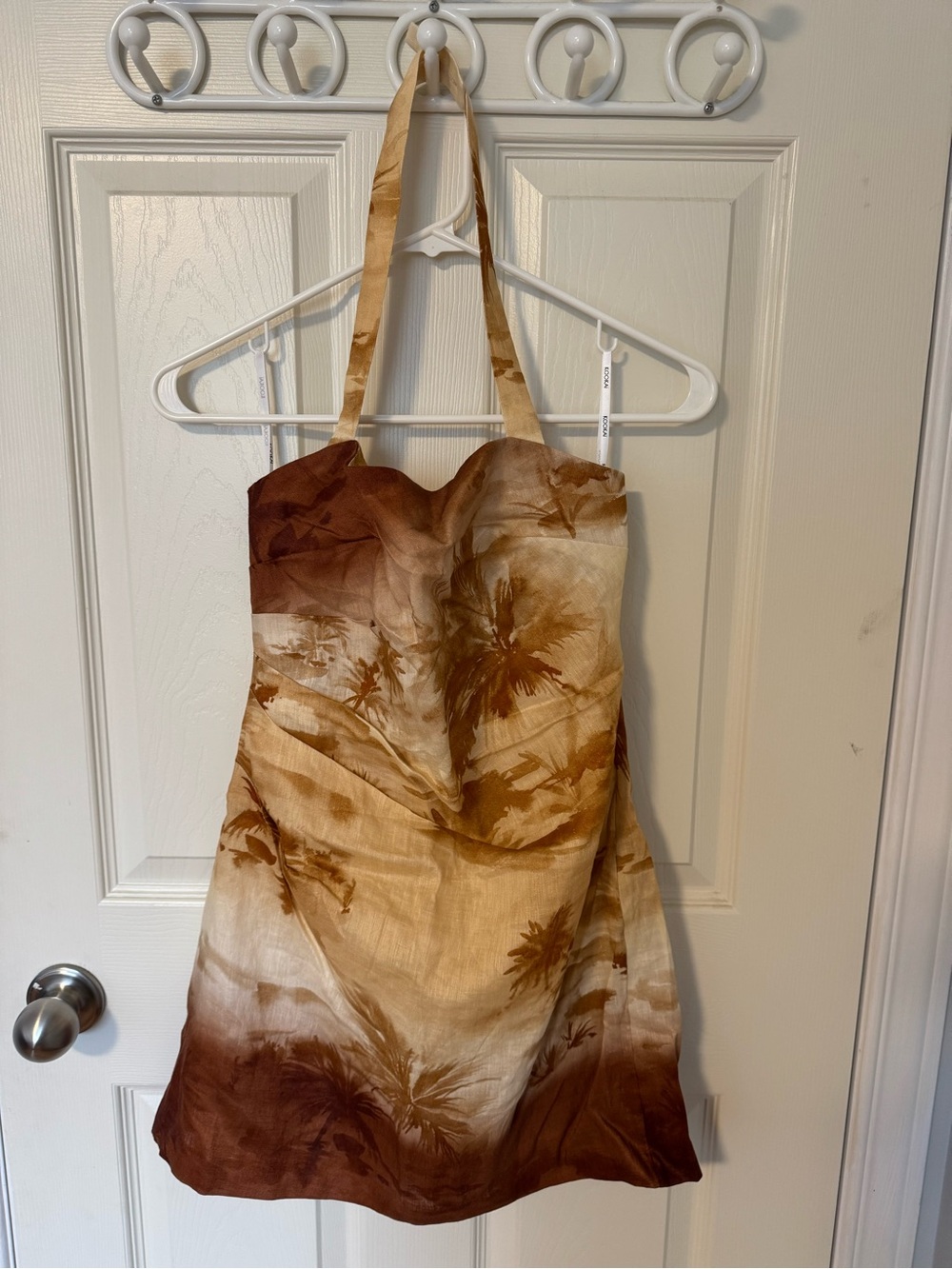 Kookai Brown and Tan Ombre Palm-Print Halter Mini Dress